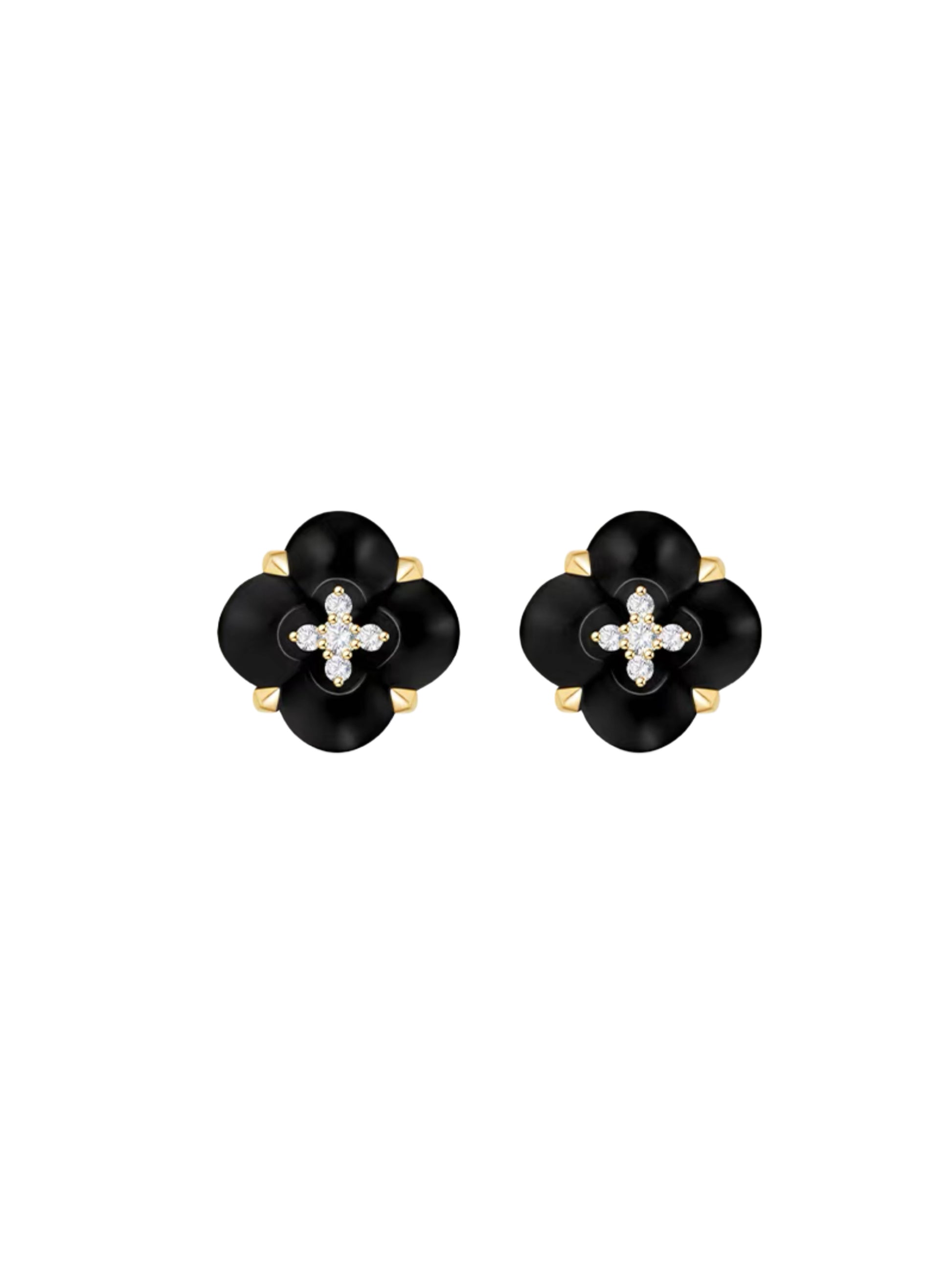 Onyx Clover Stud Earrings