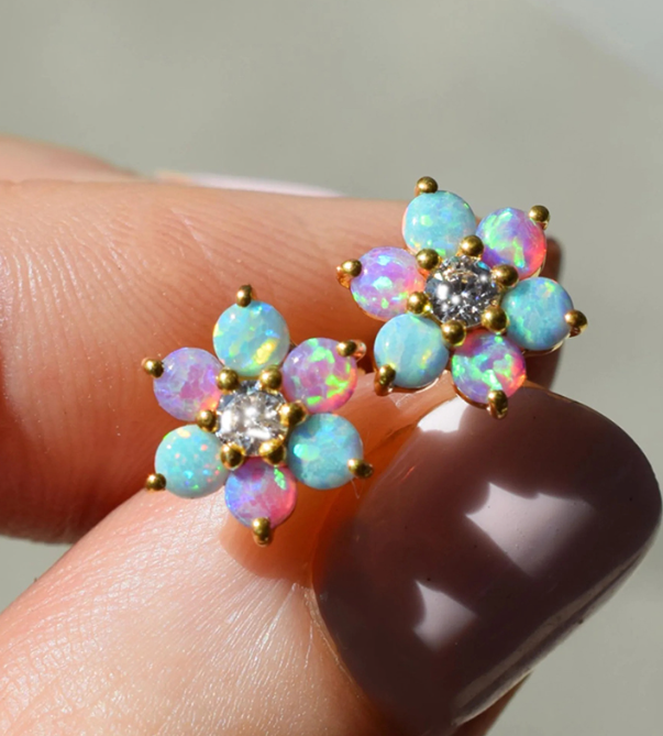 Round Opal Fleur Earrings