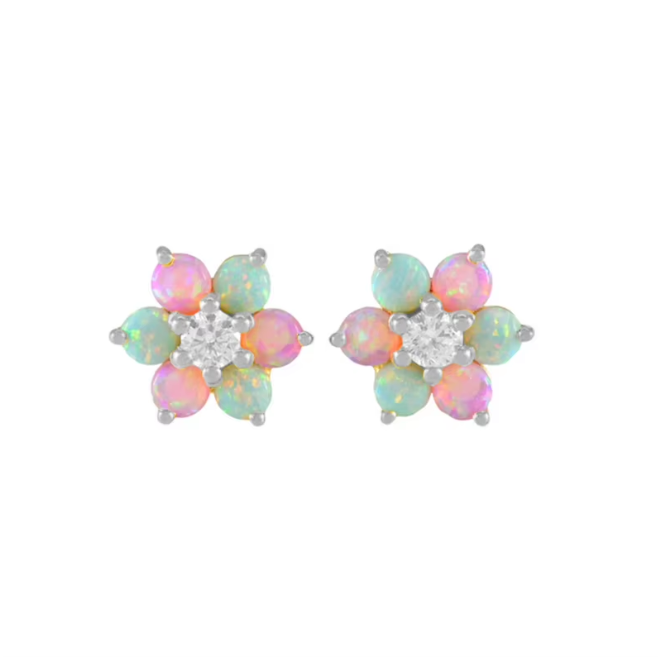 Round Opal Fleur Earrings