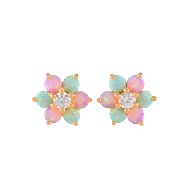 Round Opal Fleur Earrings